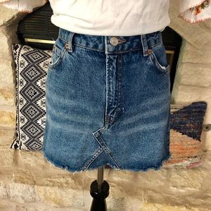 Denim high-waisted cutoff mini skirt
